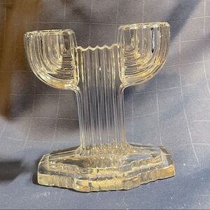 VTG Anchor Hocking ‘Queen Mary’ clear glass double light candlestick holder